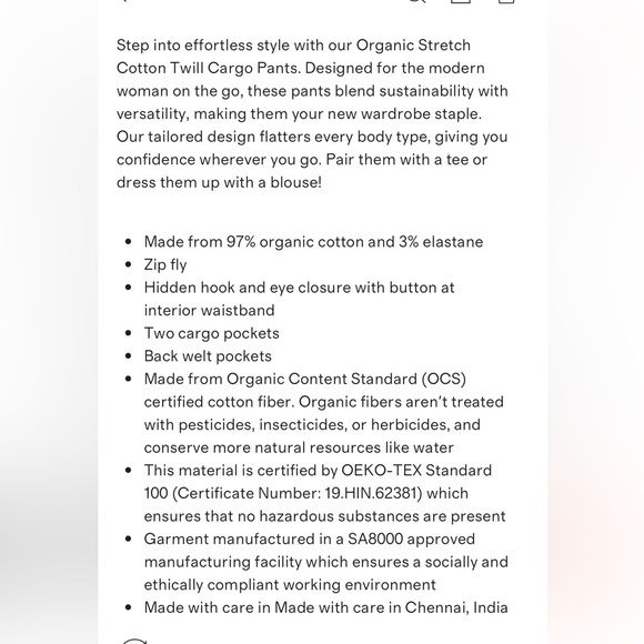 Quince Women's Wide Leg Tan Cargo Pants - Picture 7 of 8